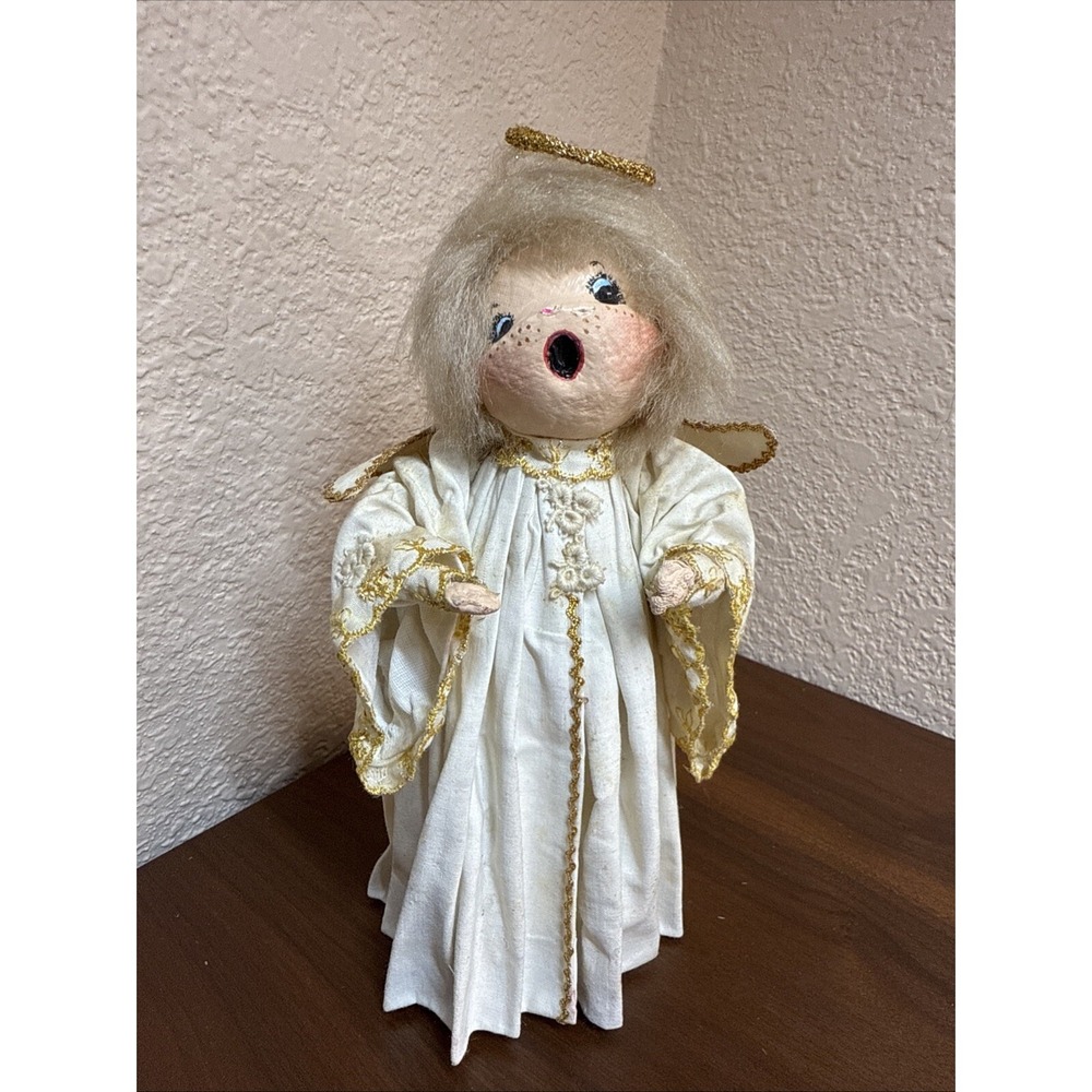 Vintage Handmade Paper Mache Christmas Singing Angel Figurine 80's?